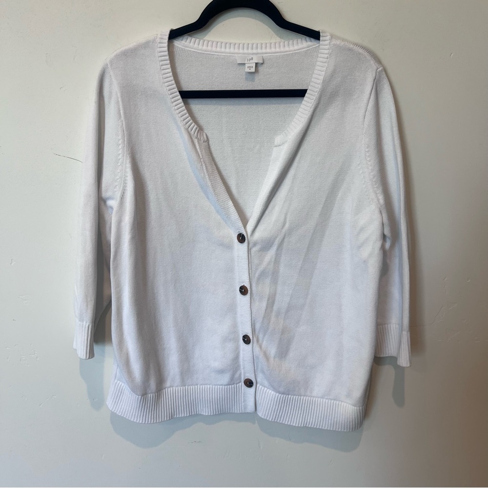 J. Jill White Women’s Cardigan Sweater V-Neck 3/4 Sleeves Cotton Size XL Classic